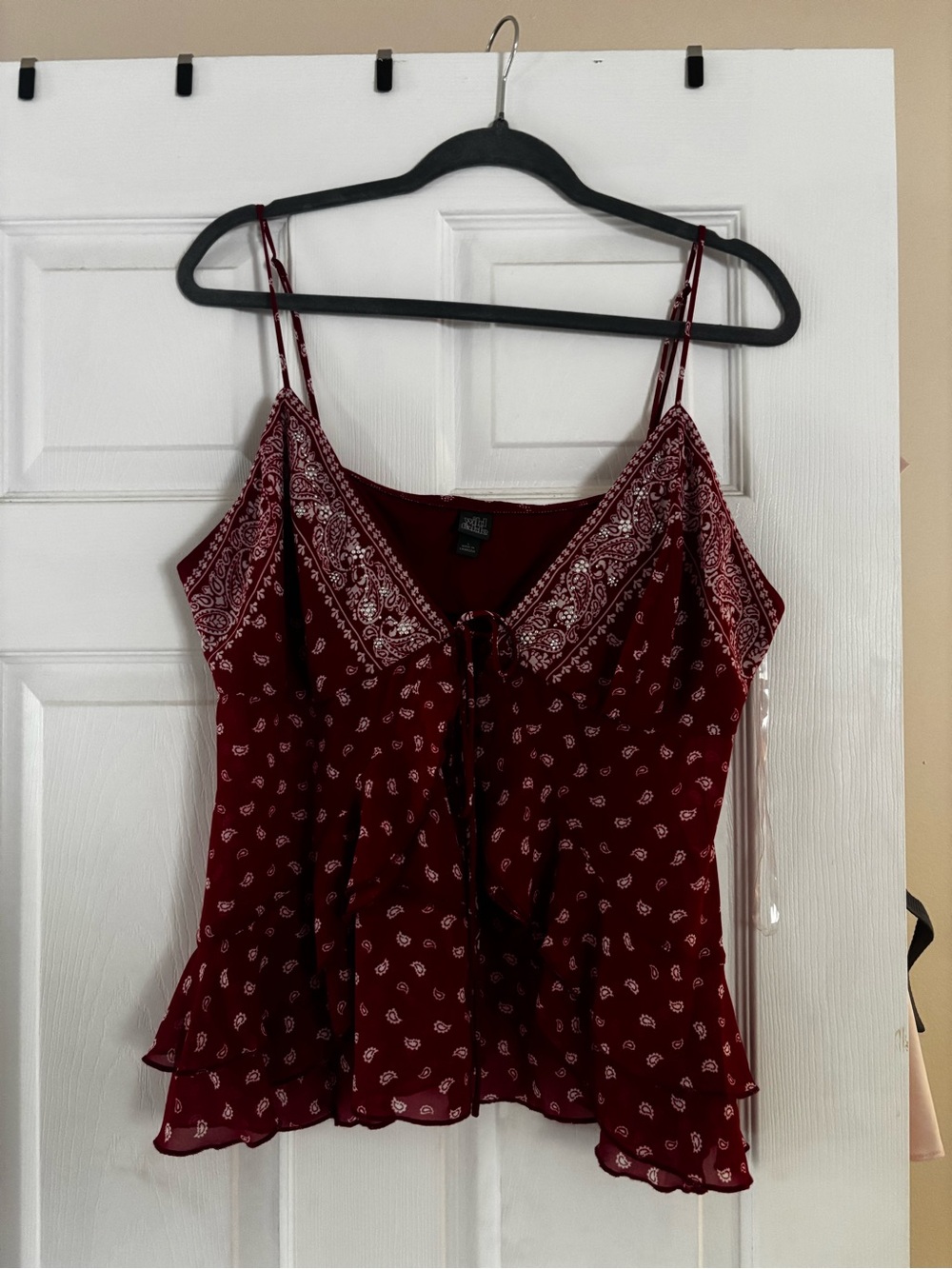 Target Burgundy Paisley Tie-Front Camisole Top with Beaded Detail